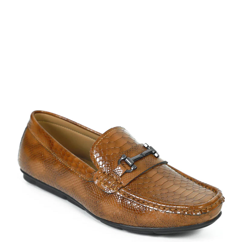Croco Leather Buckled Tan Loafer