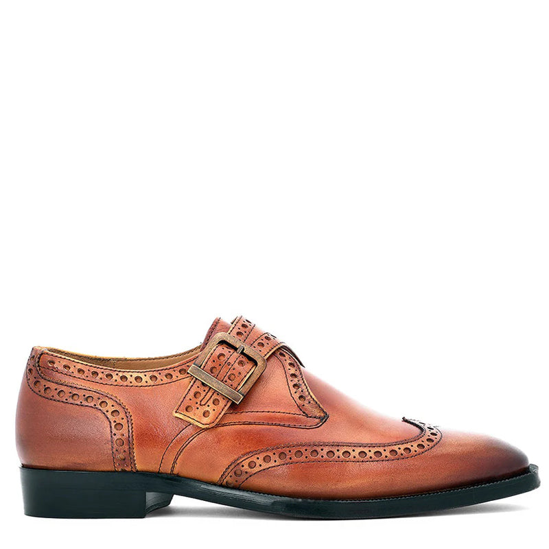 Leather Single Monk Strap Burgundy Shoe For Men