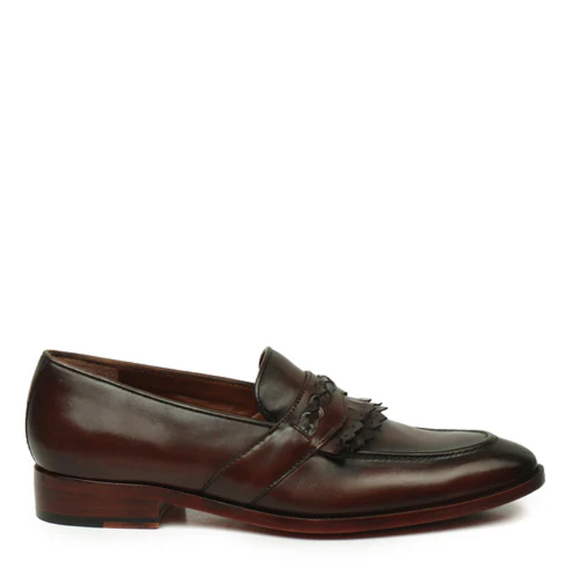 Patent Leather Slip-On Blue Loafer With Dual Fringes