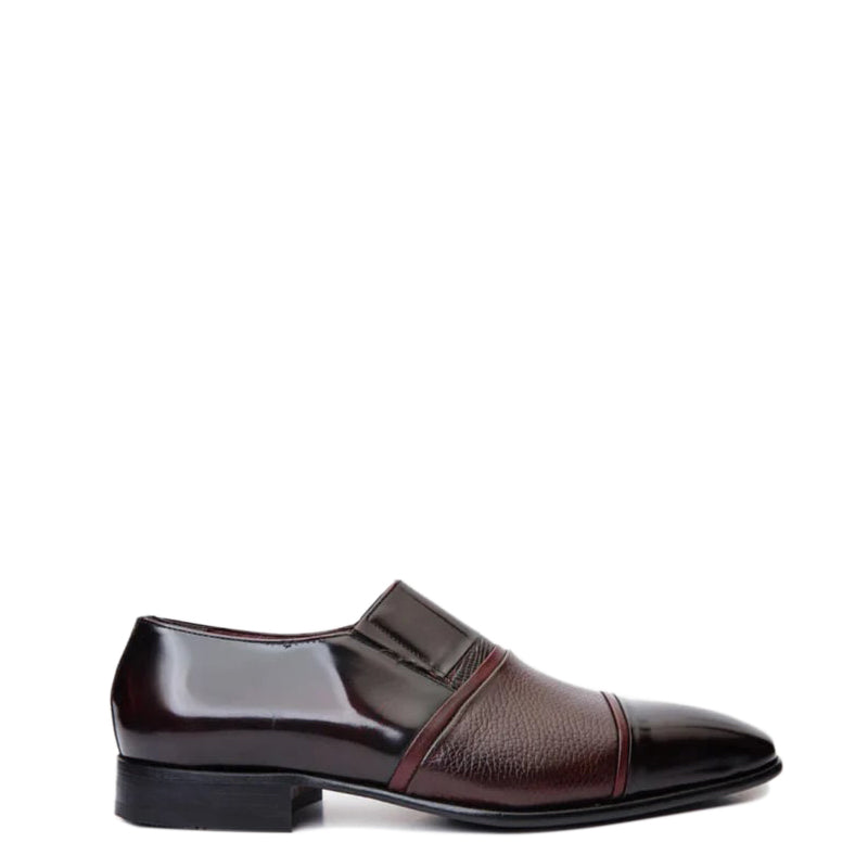 Wine Leather Cap Toe Loafer Men Shoe