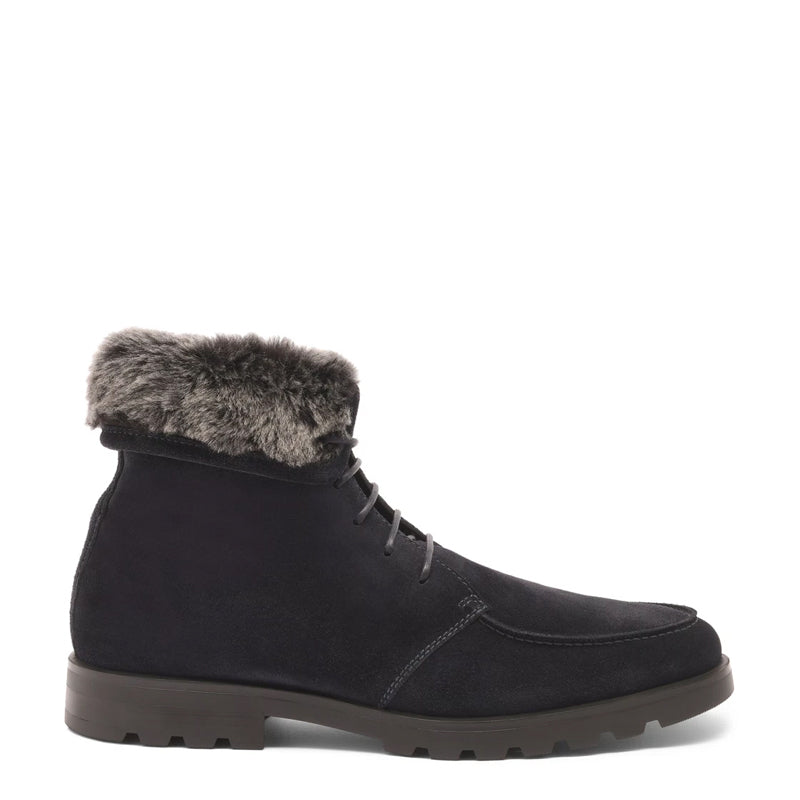 Men Suede Leather Ankle Boots With Fur Trim