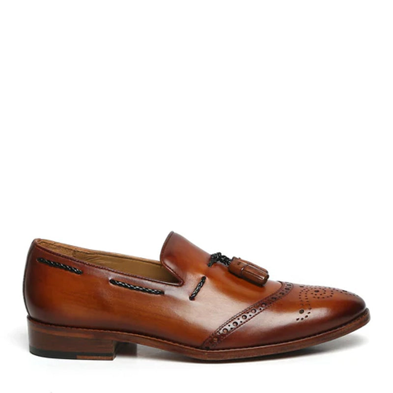 HandPainted  Leather Slip-On Tassel Brown Loafer
