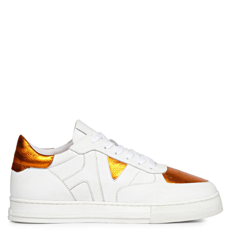 Leather Handcrafted White and Green Sneaker For Men