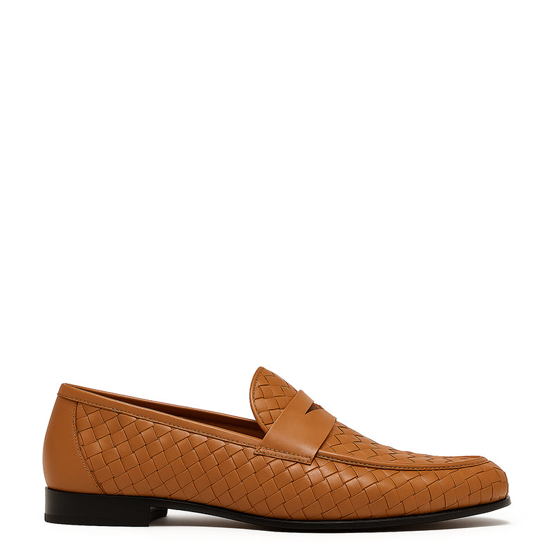 Burgundy Woven Texture Leather Loafer for Men