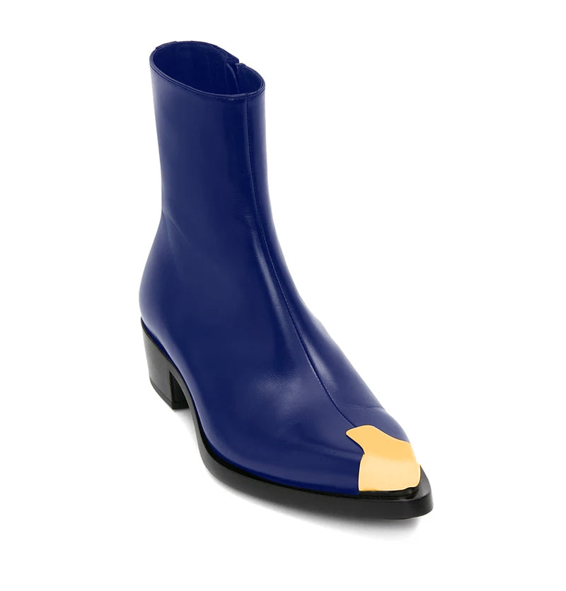 Punk Leather Boots Golden Toe