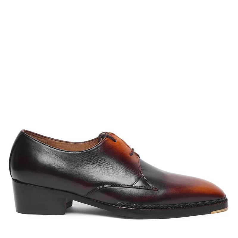 Pure Leather Cuban Heel Formal Derby Shoe Tan Burgundy Black