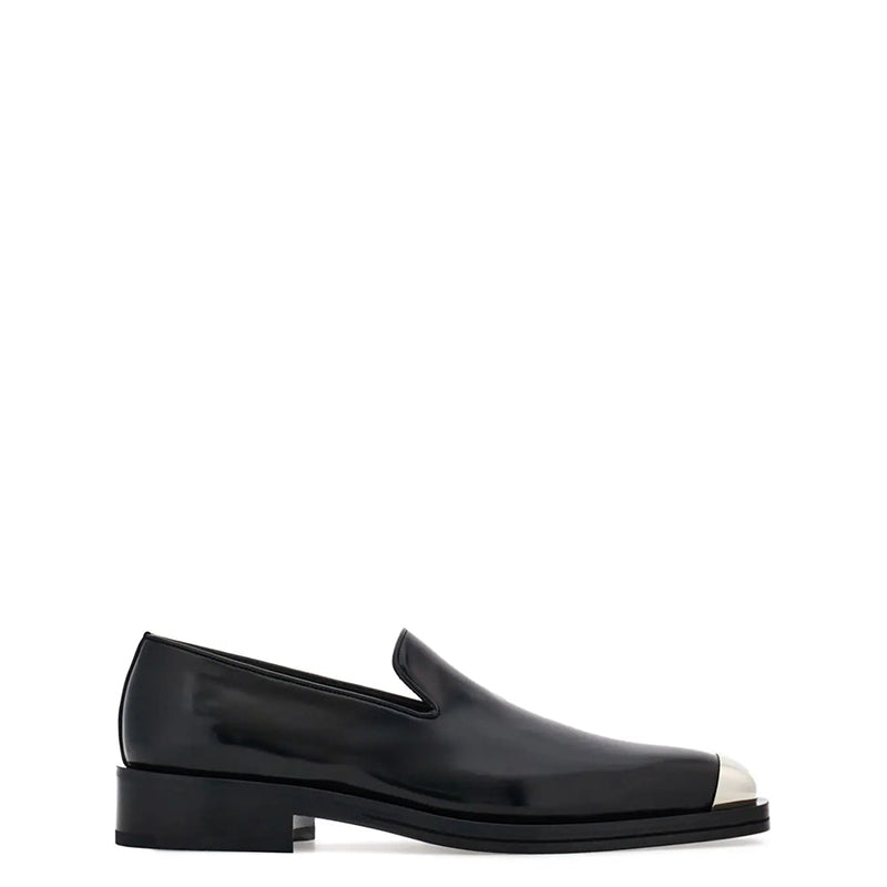 Men Silver Toe Solid Leather Loafers