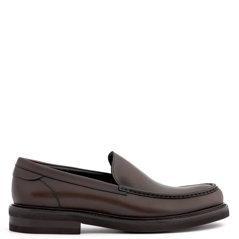 Round Toe Slip On Leather Brown Loafer
