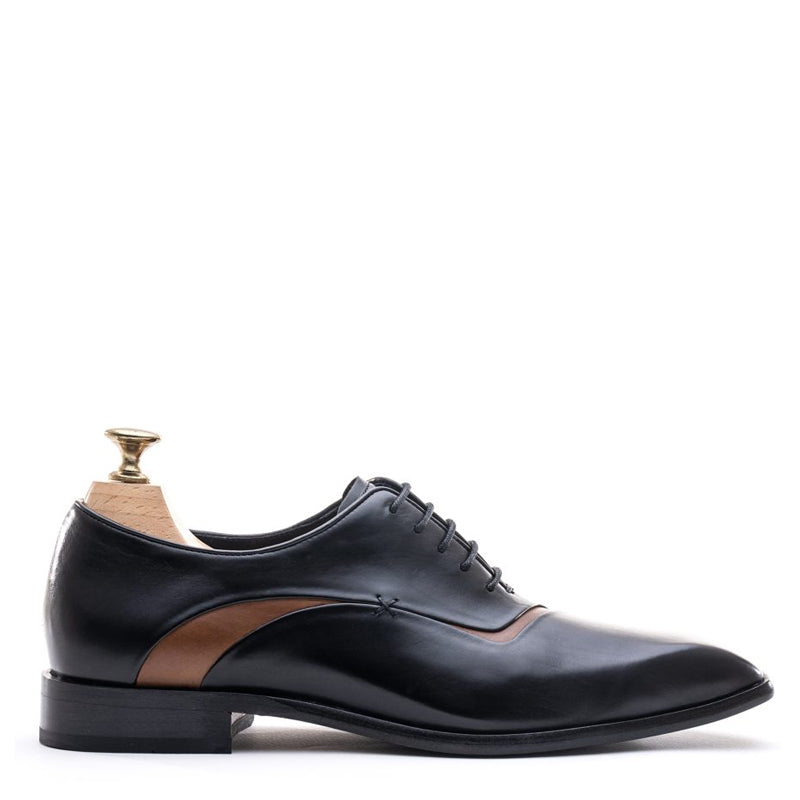 Meta Cut Shiny Leather Oxford Black Tan Shoe