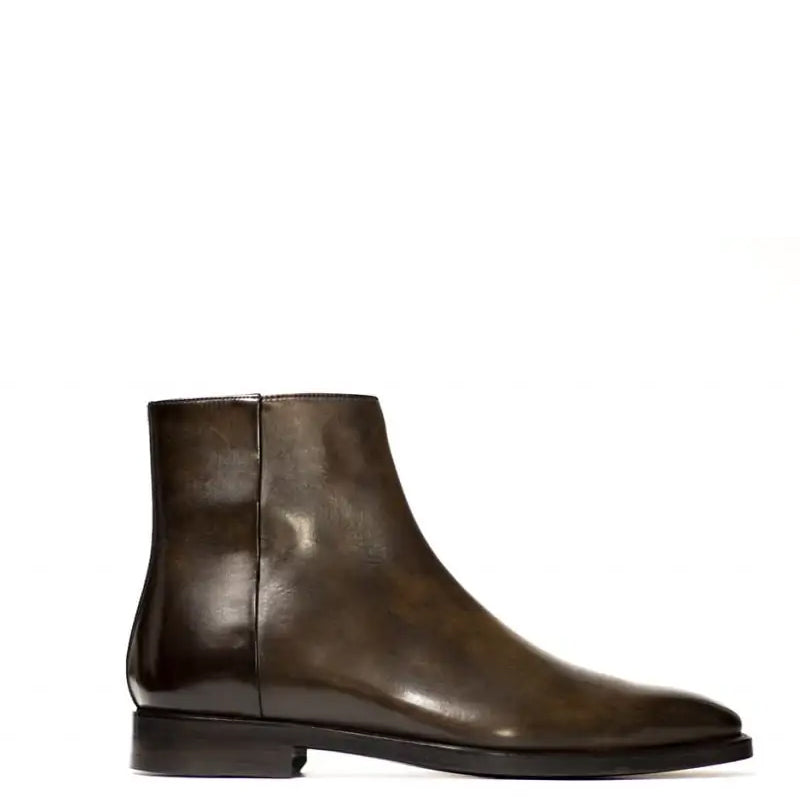 Classic Midnight Shiny Leather Side Zipper Tan Boot