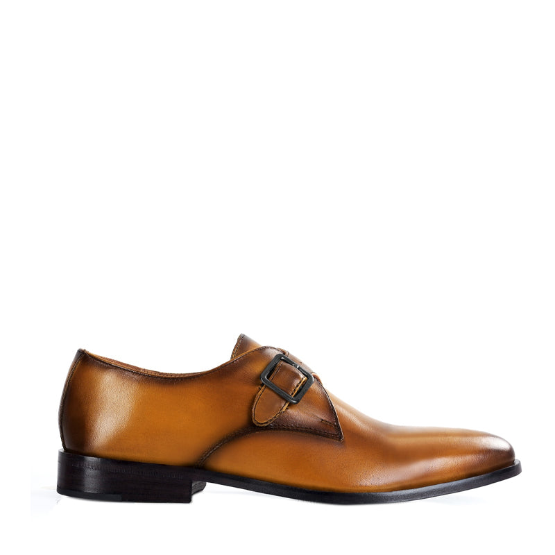 Premium Single Monk Strap Leather Yellow Shoe For Men