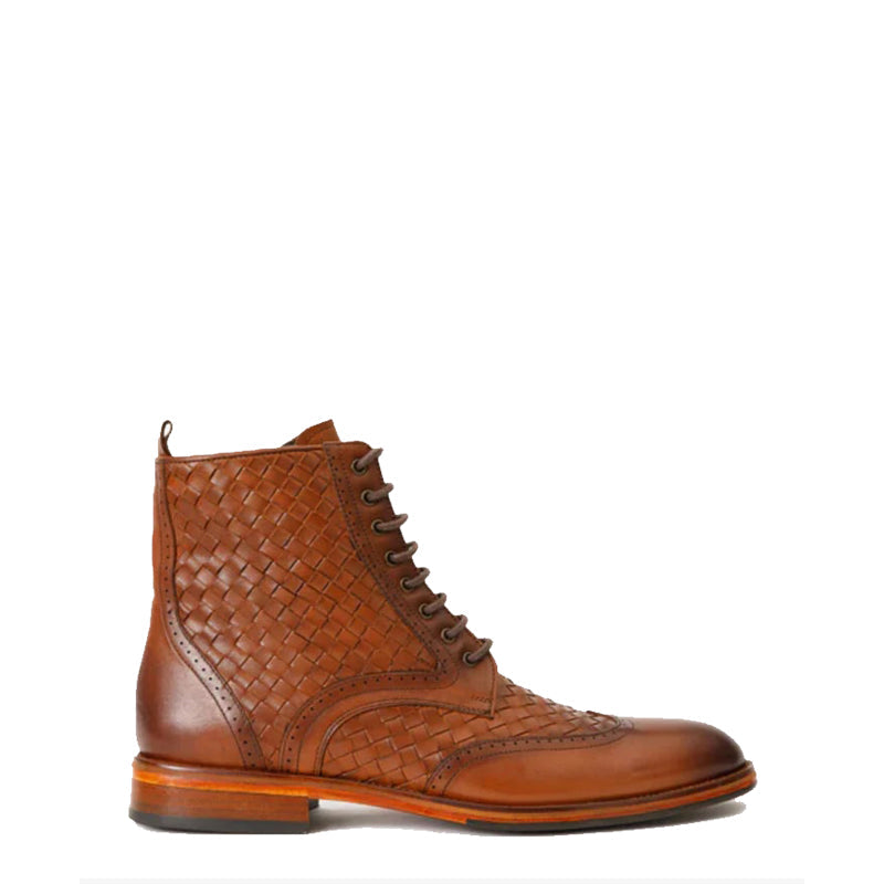 Black Leather Wingtip Brogue Lace Up Men Boot with Zipper