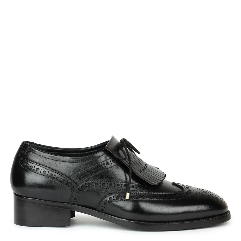 Wingtip Leather Fringed Design Oxford Shoes