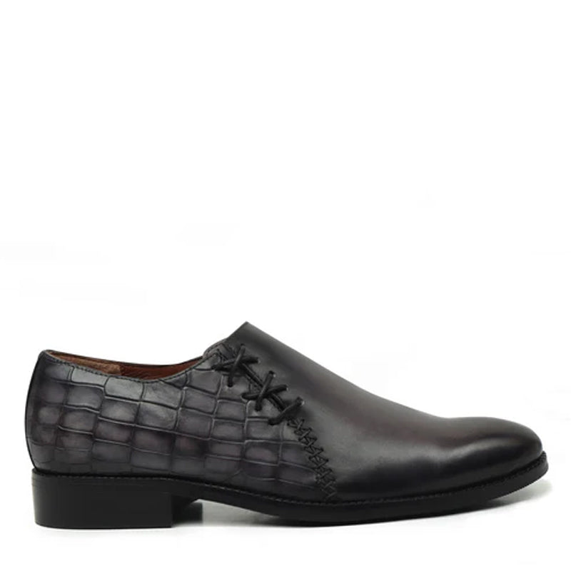 Leather Croco Lace Up Oxford Shoes