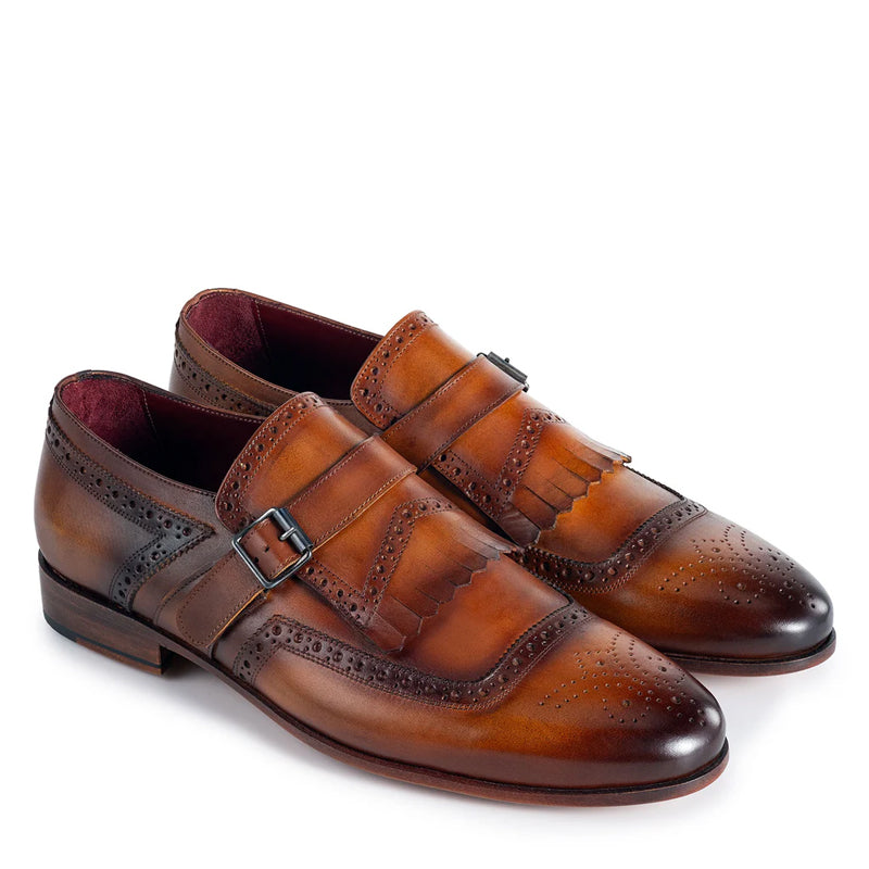 Men Captoe Leather Single Monkstraps Tan Brown Shoe