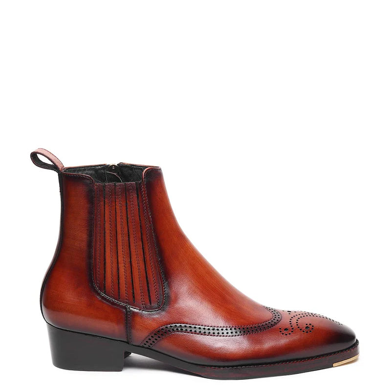 Men Leather Wingtip Side Zipper Chelsea Boots