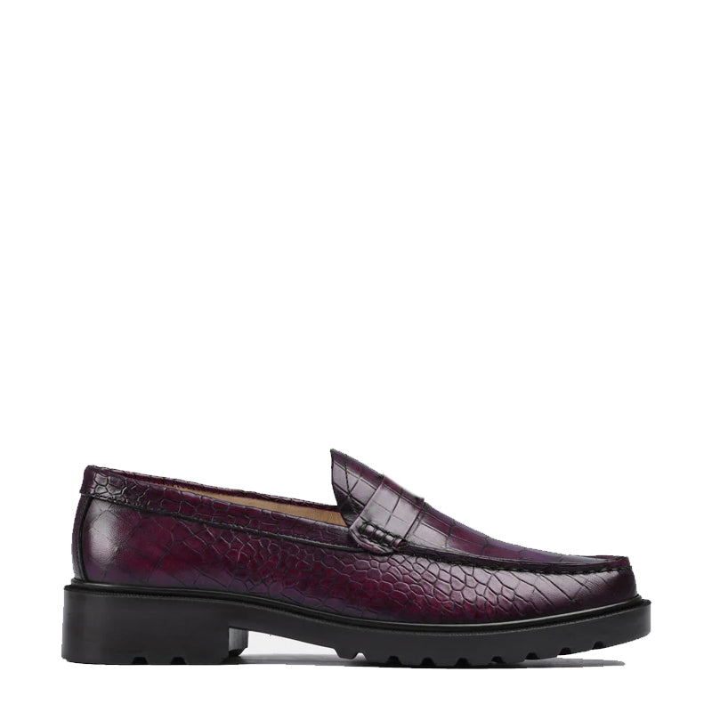Men s Round Toe Croc Loafers Wine