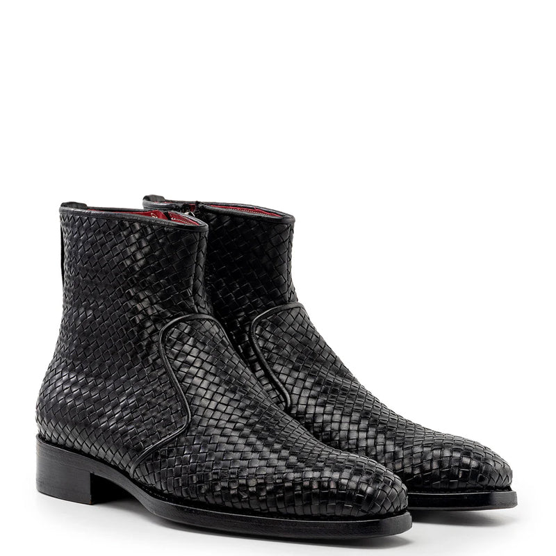 Luxury Stylish Woven Leather Side Zipper Boot
