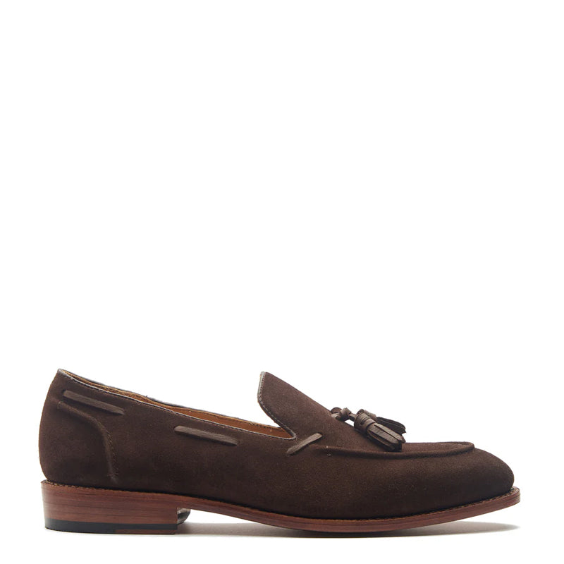 Men Suede Leather Slip On Tassel Brown Loafer