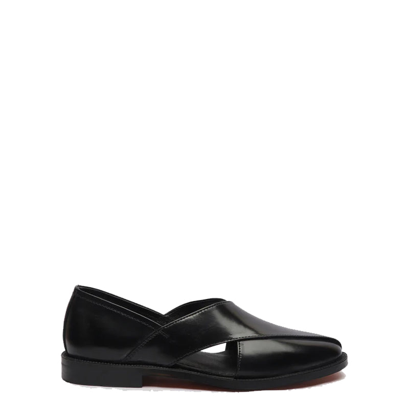 Shiny Leather Closed Comfort Peshawari Brown Sandal