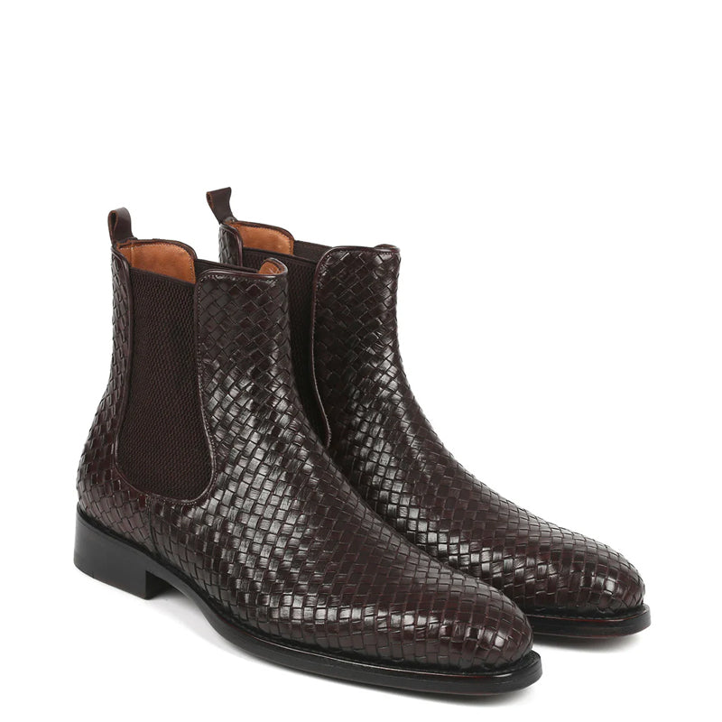 Woven Handmade Shiny Leather Chelsea Boot