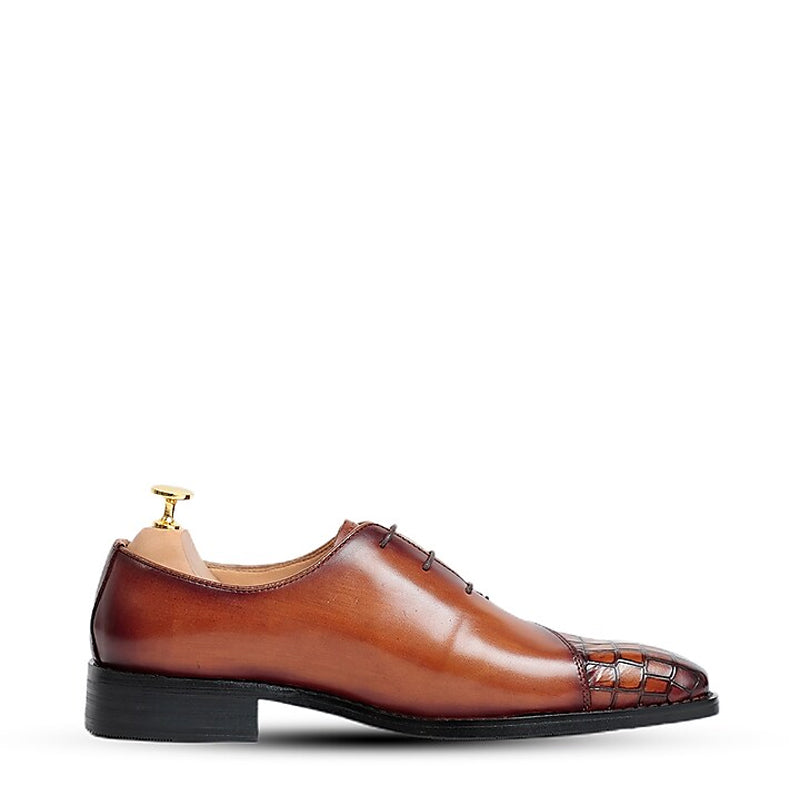 Crocodile Textured Leather Oxford Shoe