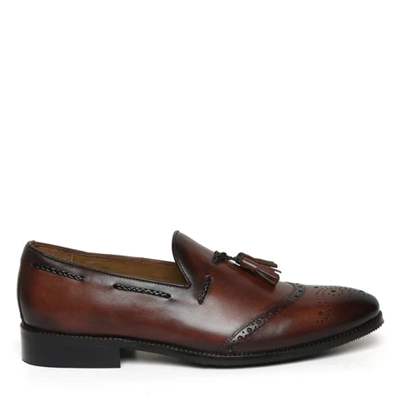 HandPainted Leather Slip On Tassel Brown Loafer