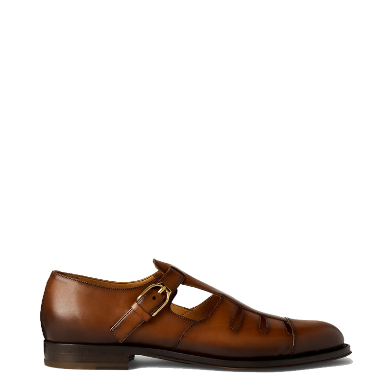 Closed Brown Toe Solid Leather Fisherman Sandal
