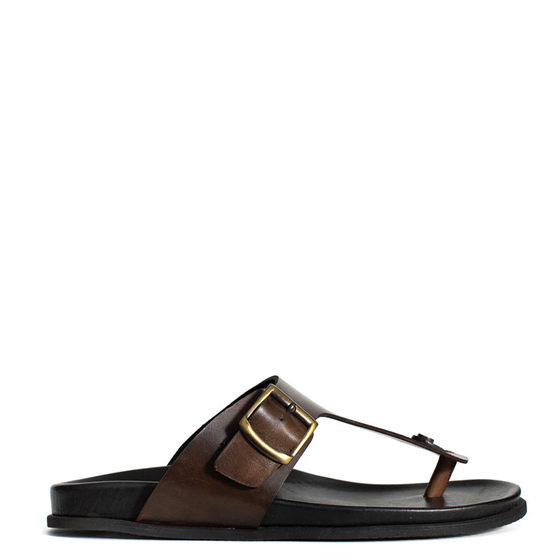 Men Slip On Leather Tan Buckle Sandal