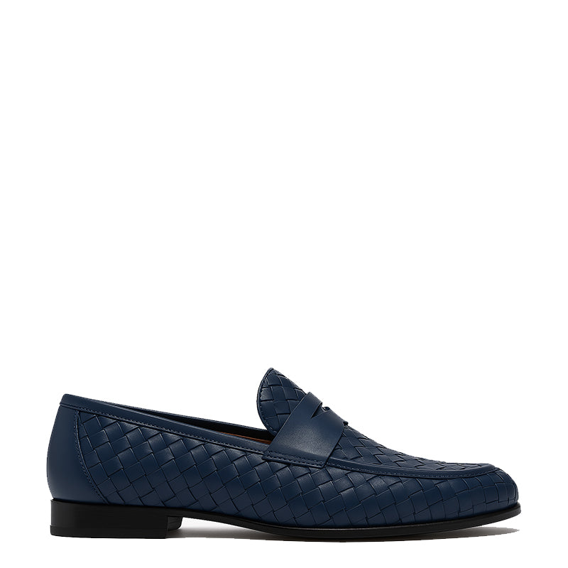 Blue Woven Texture Leather Loafer for Men