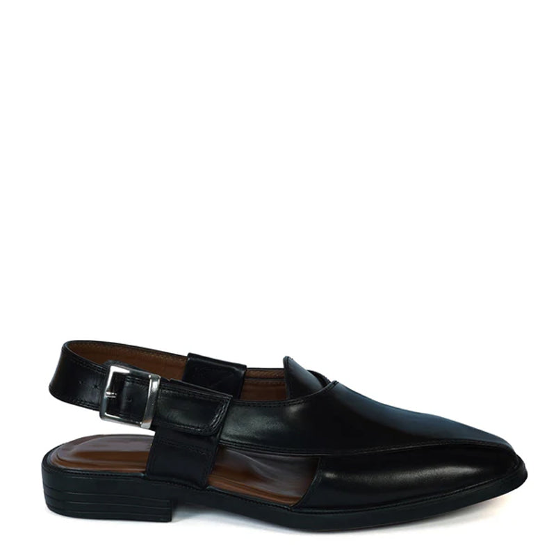 Leather Handmade Cross Strap Peshawari Black Sandal