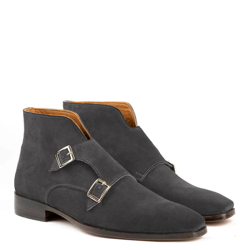 Luxury Suede Leather Double Buckle Ankle Boot
