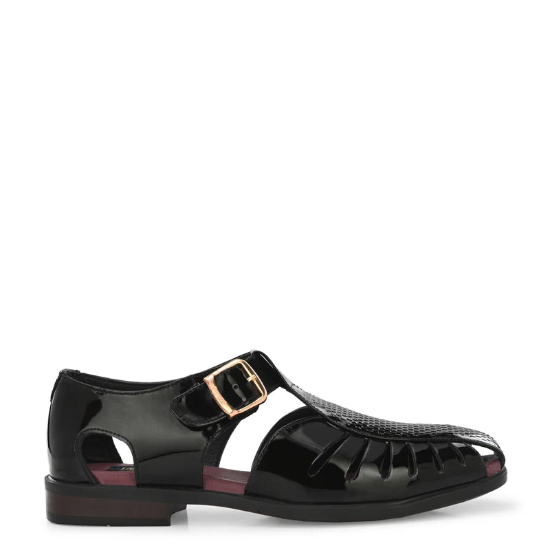 Men Slip-On Leather Sandals With Buckle Accent