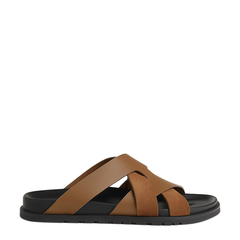 Men Textured Leather Comfort Black Sandal