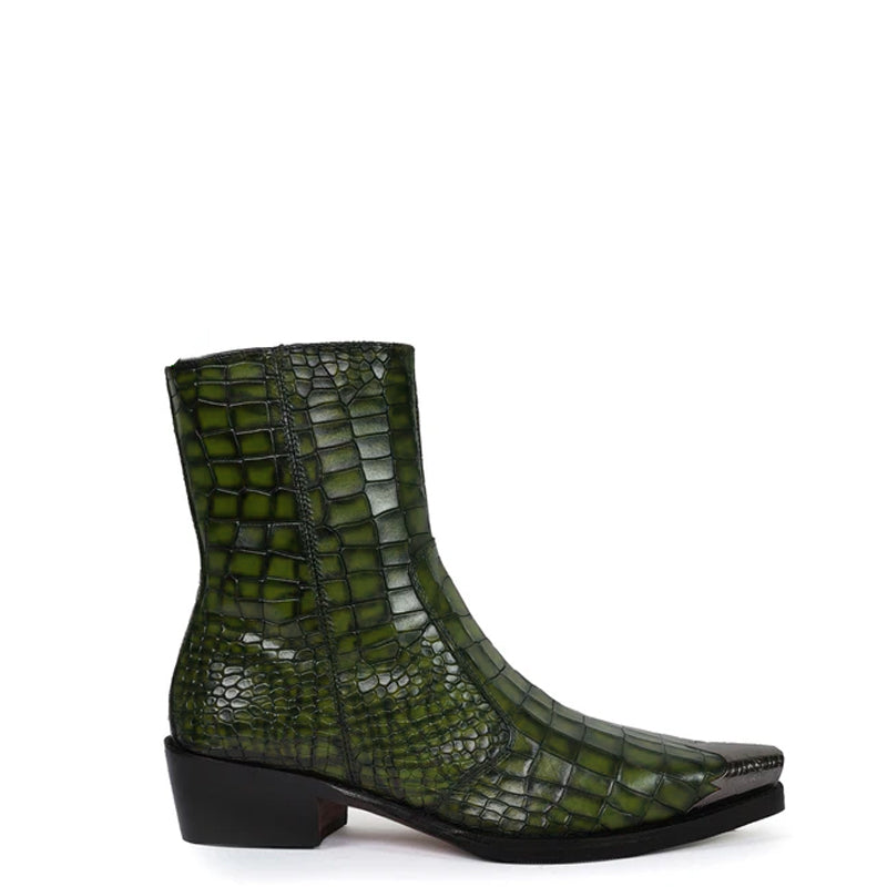 Luxury Croco Print Leather Side Zipper Boot Green