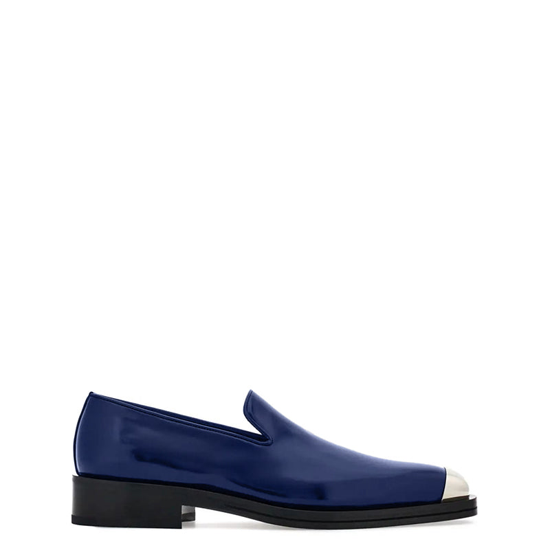Men Silver Toe Solid Leather Loafers