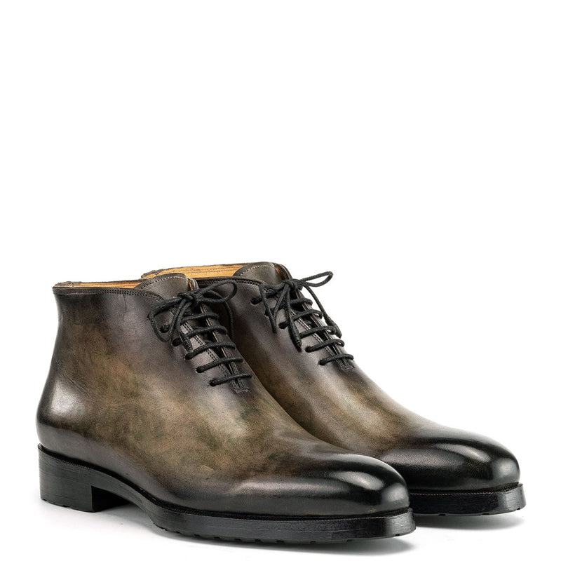 Patina Hand Painted Leather Lace Up Ankle Boots
