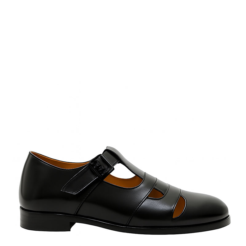 Closed Toe Leather Sandal with Buckle Strap
