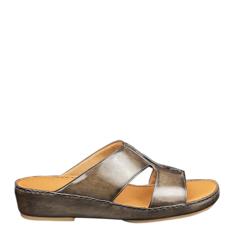 Luxury Slip-On Solid Leather Arabic Black Sandal