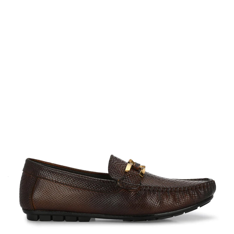 Premium Leather Brown Loafer With Gold Buckled
