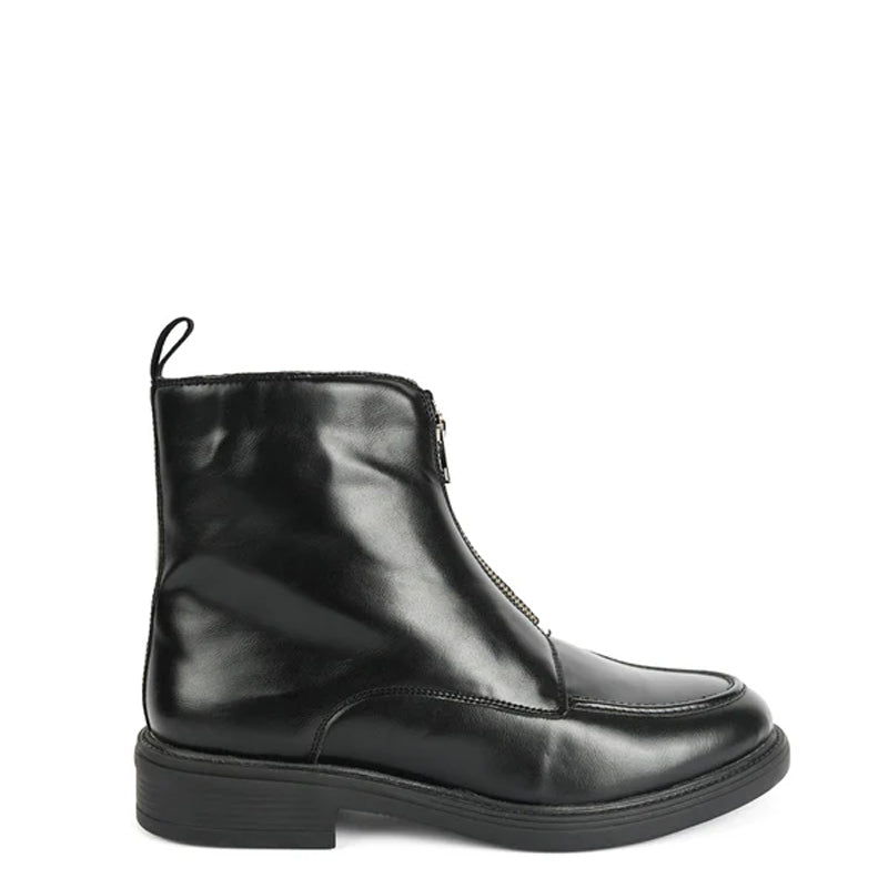 Polished Leather Front Zip Up Brown Boot For Men