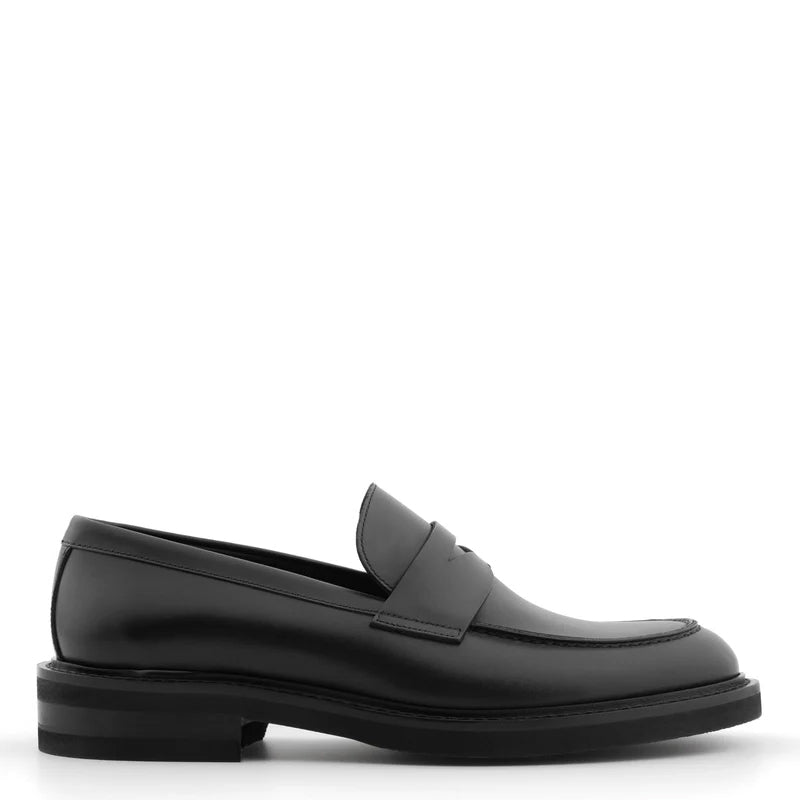 Classic Penny Solid Black Leather Loafers