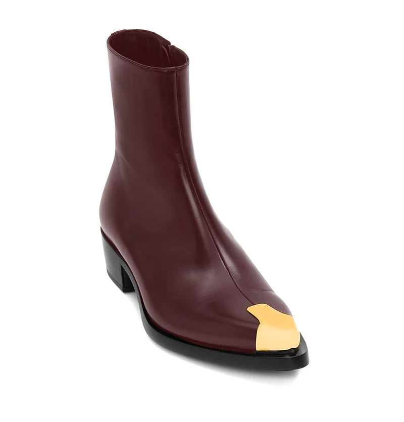 Punk Leather Boots Golden Toe Black