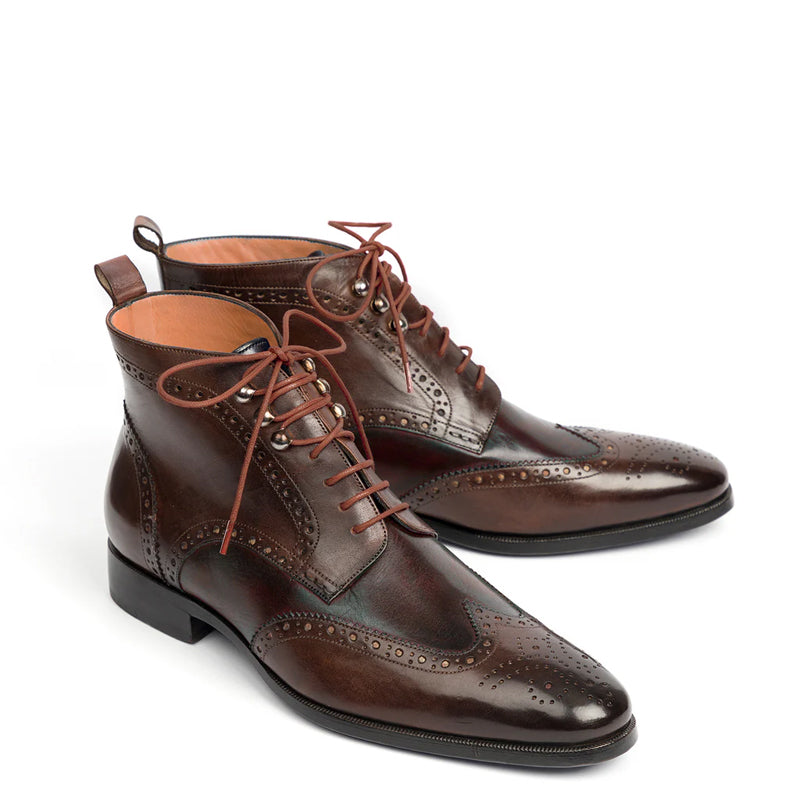 Men Solid Leather Wingtip Ankle Boot Green and