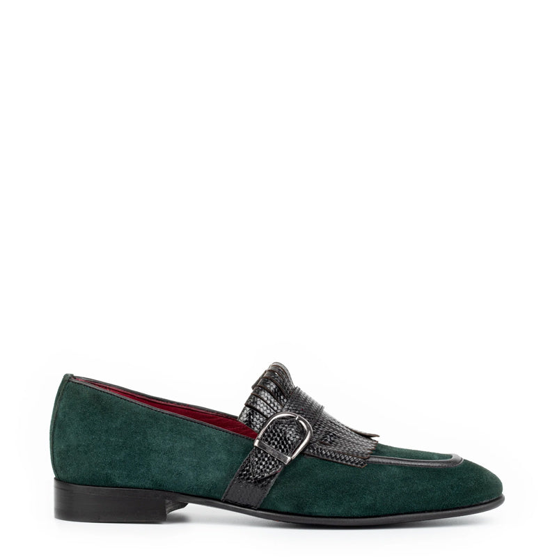 Suede Handmade Leather Single Monk Straps Green Shoe