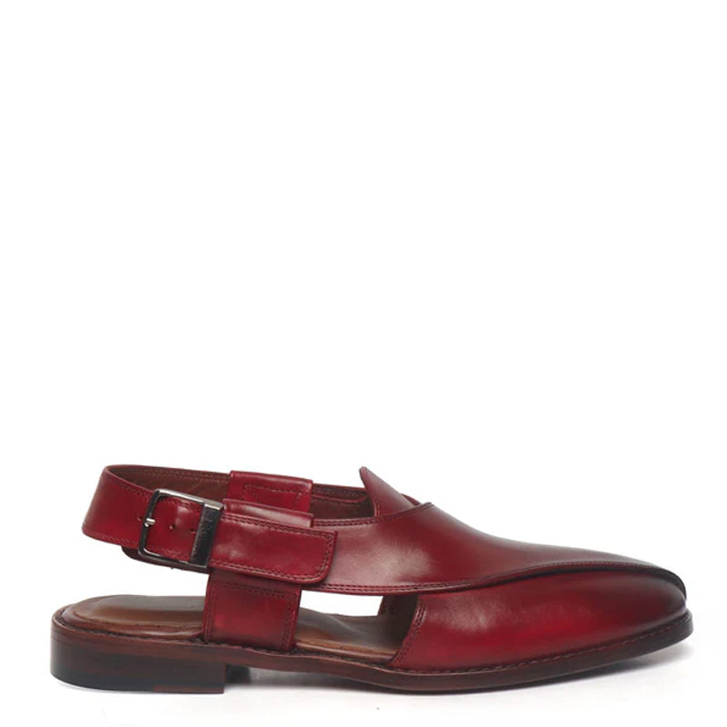 Cross Strap Slip-On Leather Peshawari Black Sandal