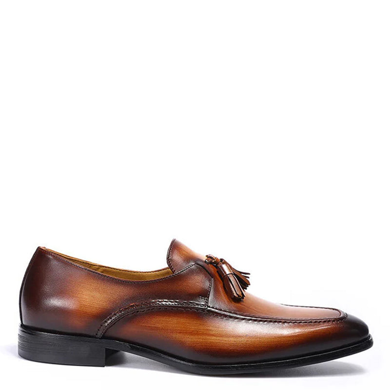 Cognac Leather Tassel Slip On Shoes
