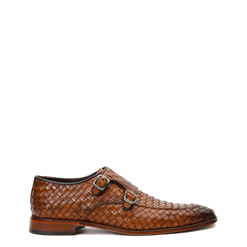 Wine Woven Double Monk Strap Men's Shoes
