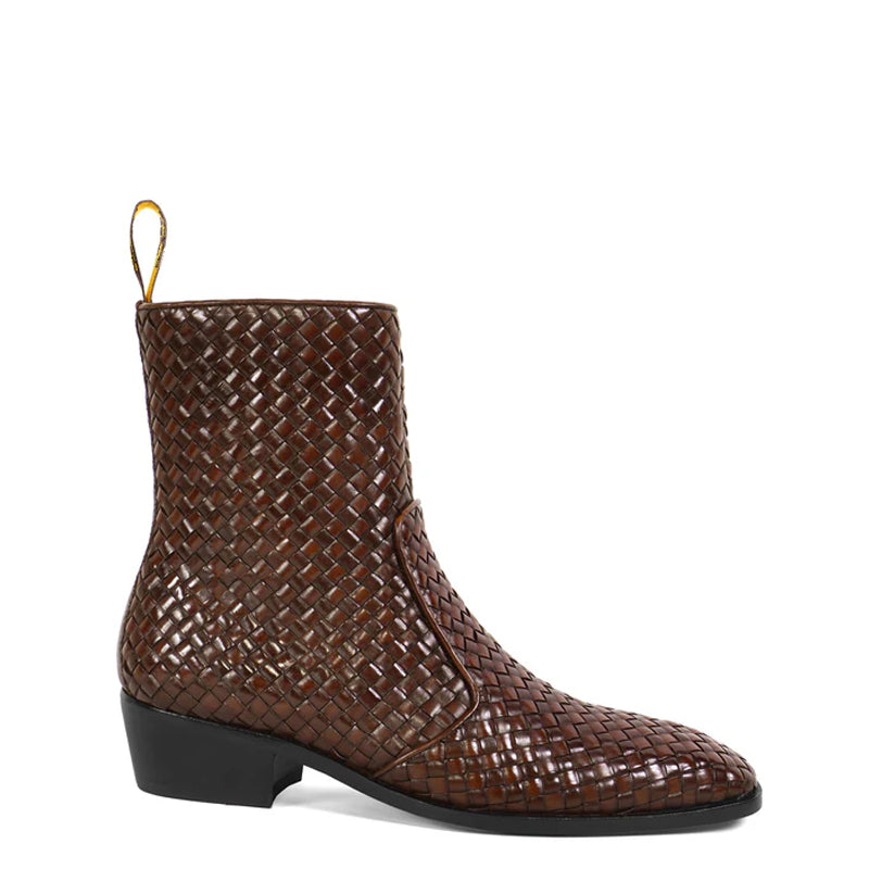 Premium Handwoven Leather Chelsea Cuban Boot