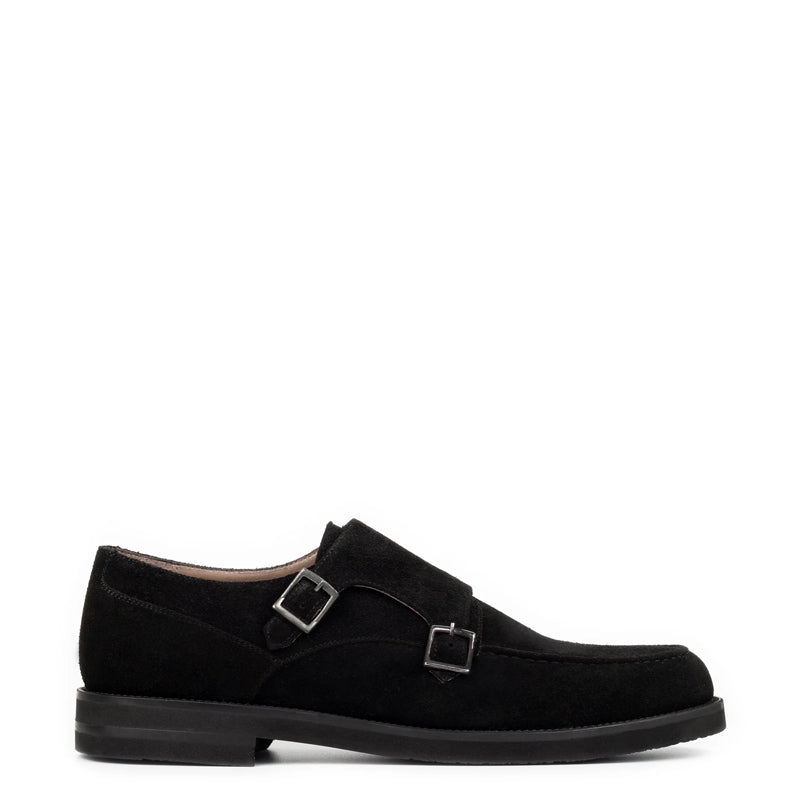Men Suede Leather Double Monk Straps Brown Shoe